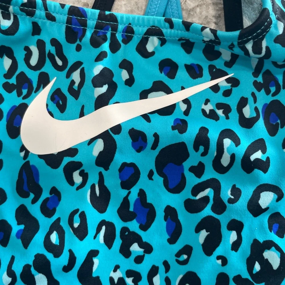 Nike girls swim top size XL cheetah print blue & black